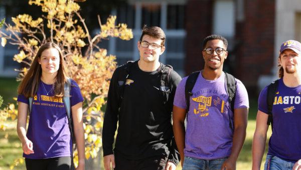 Students walking through campus